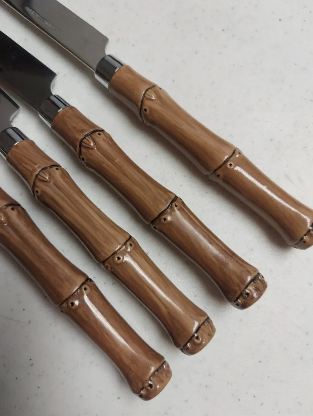 Bamboo-Style Handle Dinner Forks (4) Spoons (2) And Knives (4) Stainless Steel